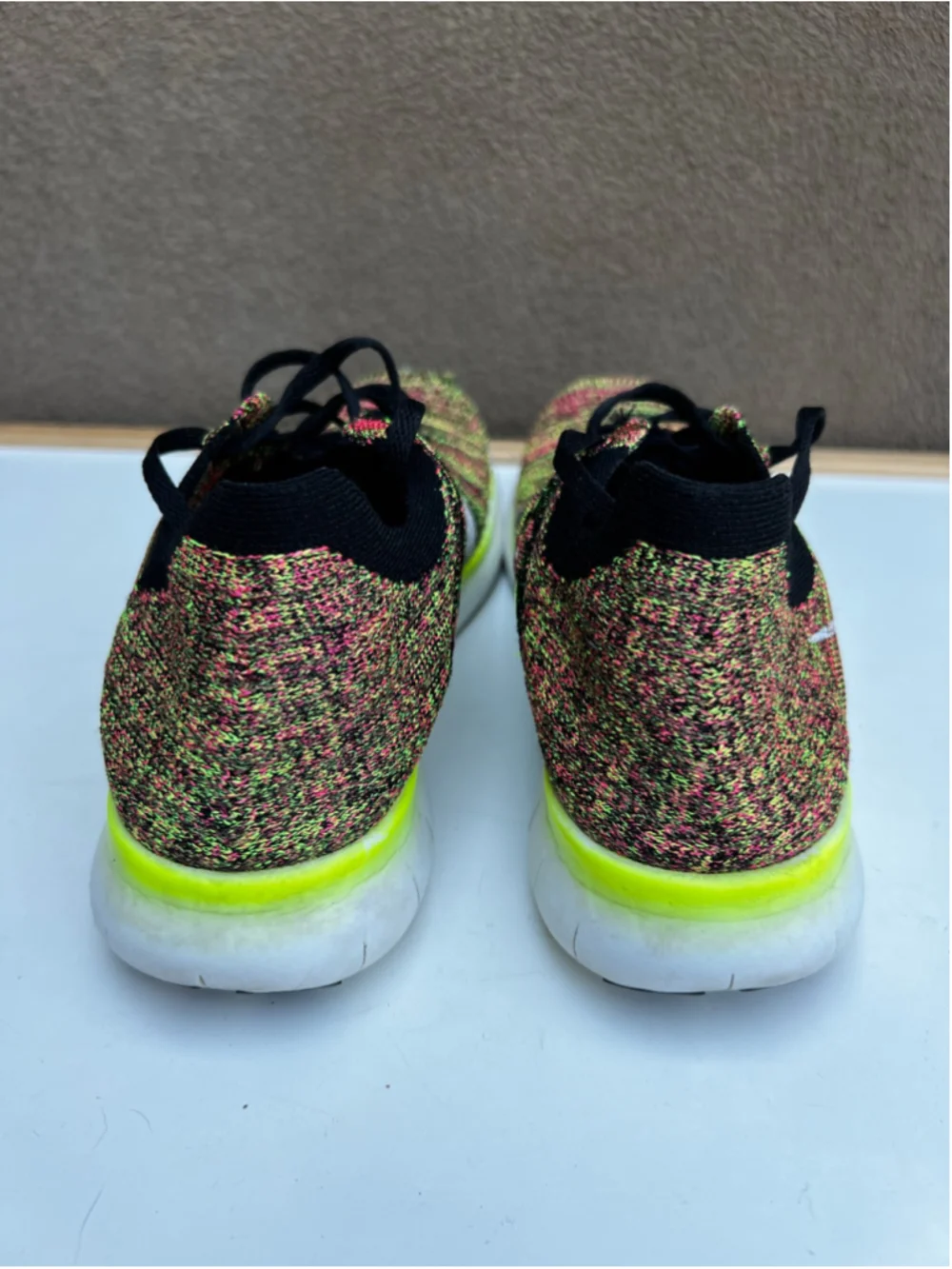 Nike Free RN Flyknit Shoes Womens 9.5 Yellow Multicolor Running Lace Up - Picture 6 of 13